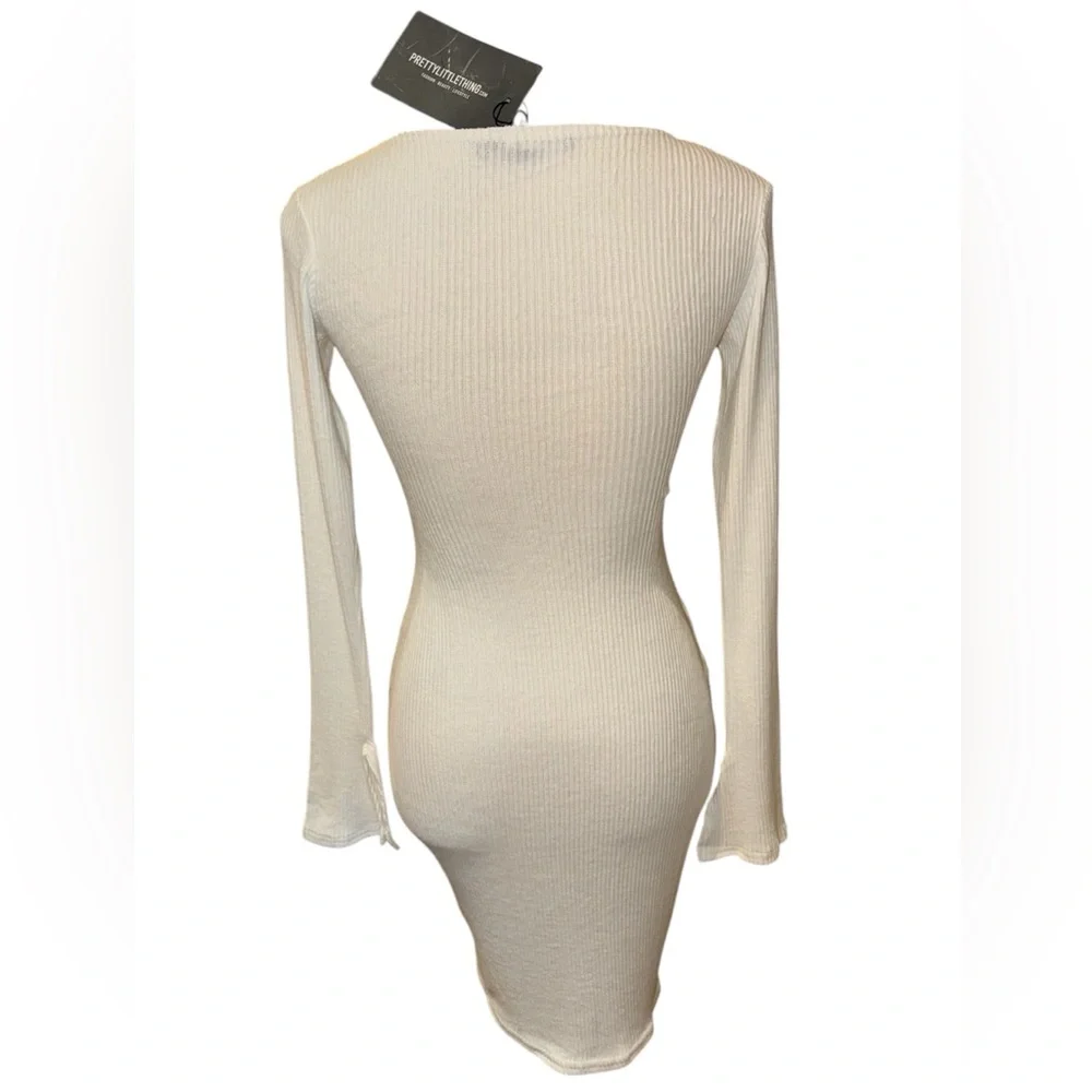 PrettyLittleThing Cream Brushed Rib Split Sleeve Mini Dress Size US4 NWT - Picture 9 of 12